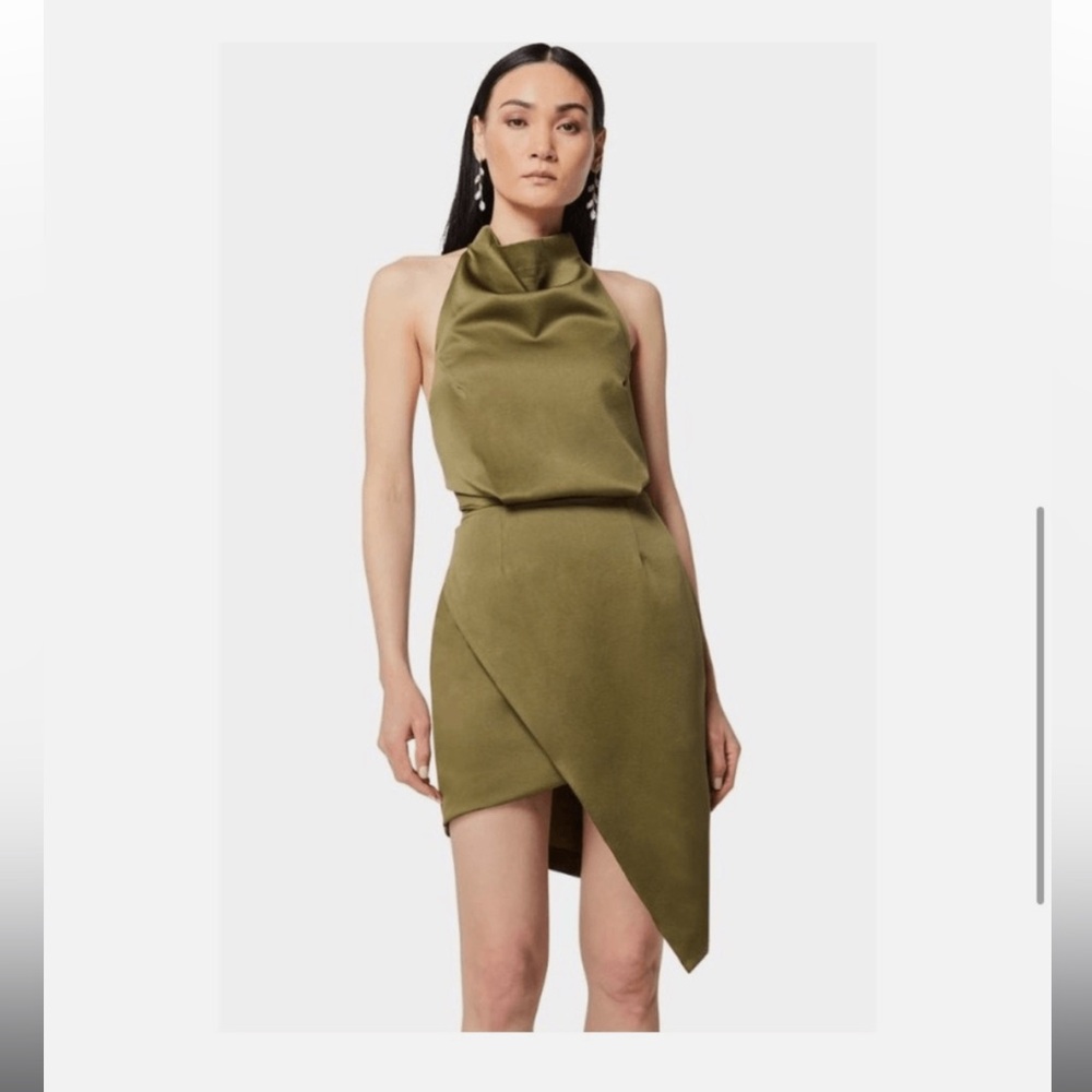 Elliatt Olive Green Draped Halter Asymmetrical Dress